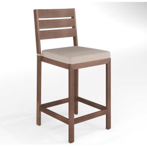 Martha Stewart Bedford Indoor-Outdoor Aluminum Patio Bar Stools with Brushed Woodgrain Finish in Brown and Cream All-Weather Cushions, Set of 2(Brown)