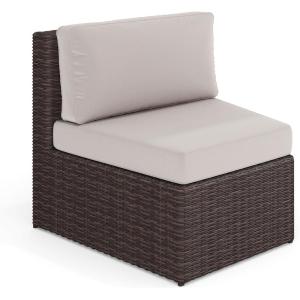 Martha Stewart Bedford Indoor-Outdoor Modular Patio Curved Sectional Sofa Seats with Rattan Wicker Finish in Gray with Gray All-Weather Cushions, Set of 2(Tan Cushions/Brown Frame)