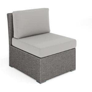 Martha Stewart Bedford Indoor-Outdoor Modular Patio Sectional Sofa Center Seat with Rattan Wicker Finish in Gray with Gray All-Weather Cushions(Gray Cushions/Gray Frame)