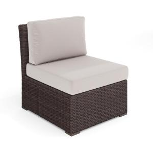 Martha Stewart Bedford Indoor-Outdoor Modular Patio Sectional Sofa Center Seat with Rattan Wicker Finish in Gray with Gray All-Weather Cushions(Tan Cushions/Brown Frame)