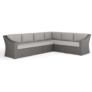 Martha Stewart Bedford Indoor-Outdoor Modular Patio Sectional Sofa for 6 with Rattan Wicker Finish in Gray with Gray All-Weather Cushions
