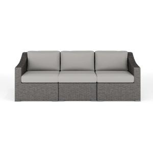 Martha Stewart Bedford Indoor-Outdoor Modular Patio Sofa for 3 with Rattan Wicker Finish in Gray with Gray All-Weather Cushions