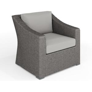 Martha Stewart Bedford Indoor-Outdoor Patio Accent Chair with Rattan Wicker Finish in Brown with Tan All-Weather Cushions(Gray Cushions/Gray Frame)