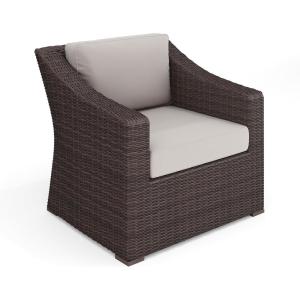 Martha Stewart Bedford Indoor-Outdoor Patio Accent Chair with Rattan Wicker Finish in Brown with Tan All-Weather Cushions(Tan Cushions/Brown Frame)
