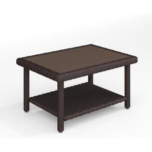 Martha Stewart Bedford Indoor-Outdoor Patio Coffee Table with Lower Shelf, Faux Wood Top, and Rattan Wicker Finish in Brown(Brown)