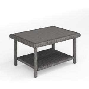 Martha Stewart Bedford Indoor-Outdoor Patio Coffee Table with Lower Shelf, Faux Wood Top, and Rattan Wicker Finish in Brown(Grey)