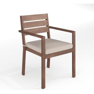 Martha Stewart Bedford Indoor-Outdoor Stackable Aluminum Patio Armchairs with Brushed Woodgrain Finish in Brown and Cream All-Weather Cushions, Set of 2(Brown)