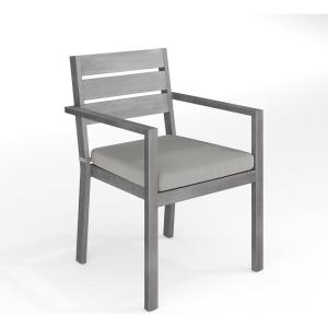 Martha Stewart Bedford Indoor-Outdoor Stackable Aluminum Patio Armchairs with Brushed Woodgrain Finish in Brown and Cream All-Weather Cushions, Set of 2(Grey)