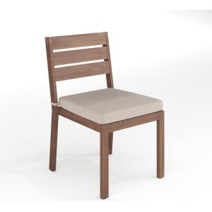 Martha Stewart Bedford Indoor-Outdoor Stackable Aluminum Patio Chairs with Brushed Woodgrain Finish in Gray and Gray All-Weather Cushions, Set of 2(Brown)