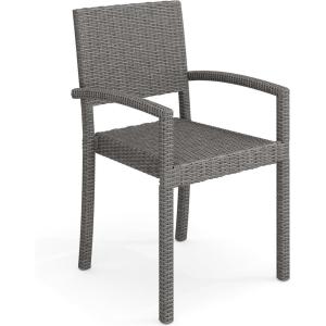 Martha Stewart Bedford Indoor-Outdoor Stackable Patio Armchairs with Rattan Wicker Finish in Gray, Set of 2(Grey)