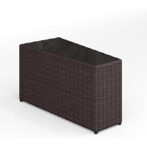 Martha Stewart Bedford Indoor-Outdoor Tapered Patio Side Table with Inset Tempered Glass Top and Rattan Wicker Finish in Gray(Brown)