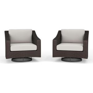 Martha Stewart Bedford Set of 2 Indoor-Outdoor Patio Chairs with 360° Swivel Functionality and Rattan Wicker Finish in Gray with Gray All-Weather Cushions(Tan Cushions/Brown Frame)