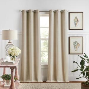 Martha Stewart Beige Room Darkening Curtains Textured Lined Grommet Window Curtain Panel Pair, Sutter, Set of 2, 84″, Sand(Sand)
