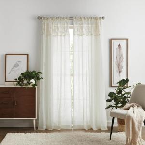 Martha Stewart Boho Curtains Macrame Decor Textured Sheer Rod Pocket Window Curtain Panel Pair, 84″, Linen(Linen)