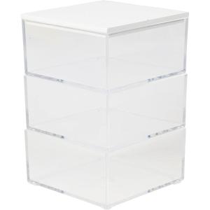 Martha Stewart Brody Plastic Storage Organizer Bins with Engineered Wood Lid for Home Office, Kitchen, or Bathroom, 3 Pack Small, 3.75″ x 3″, Clear/White