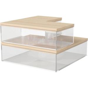 Martha Stewart Brody Plastic Storage Organizer Bins with Engineered Wood Lids for Home Office,-Kitchen, or-Bathroom, 3 Pack 1-Small/1-Medium/1-Large, Clear/White(Clear/Light Natural)