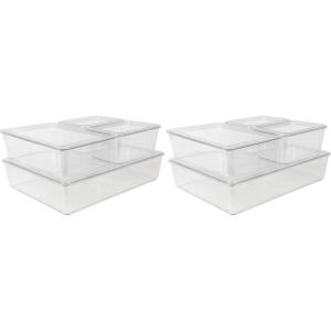 Martha Stewart Brody Plastic Storage Organizer Bins with Lids for Home Office, Kitchen, or Bathroom, 4 Pack, 2-Small/1-Medium, 1 Large, Clear/White(Set of 1 (Pack of 2))