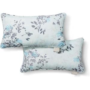 Martha Stewart Charming Foliage Indoor Outdoor Decorative Lumbar Pillow 2-Pack Set, UV Fade Resistant, Water Repellent, Printed Floral Design, Aqua Blue, 11″x18″(Aqua Blue)