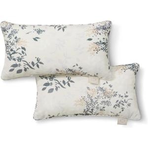 Martha Stewart Charming Foliage Indoor Outdoor Decorative Lumbar Pillow 2-Pack Set, UV Fade Resistant, Water Repellent, Printed Floral Design, Aqua Blue, 11″x18″(Warm Grey)