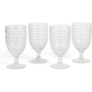 Martha Stewart Chauncey 4-Pack 14.2 oz Hobnail Handmade Glass Goblet – Pink(Clear (Hobnail))