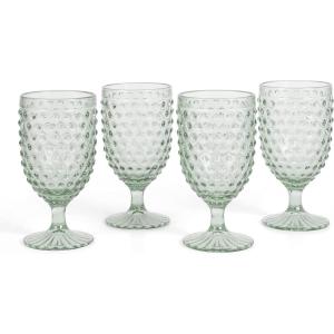 Martha Stewart Chauncey 4-Pack 14.2 oz Hobnail Handmade Glass Goblet – Pink(Green (Hobnail))