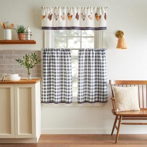 Martha Stewart Chickens 3-Piece Window Curtain Valance and Tiers Set, Multi(Blue)