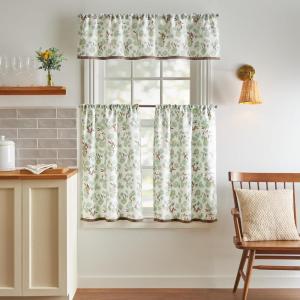 Martha Stewart Chickens 3-Piece Window Curtain Valance and Tiers Set, Multi(Green)