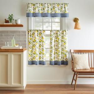 Martha Stewart Chickens 3-Piece Window Curtain Valance and Tiers Set, Multi(Yellow)