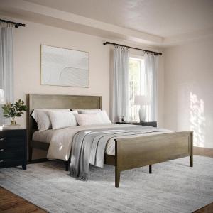 Martha Stewart Corbin Solid Wood Platform Bed with Wooden Headboard and Footboard, Wood Slat Foundation, No Box Spring Needed, King, Brown Gray(Brown Gray)