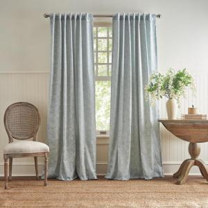 Martha Stewart Cottage Floral Jacquard Room Darkening Lined Rod Pocket/Back Tab Window Curtain Panel Pair, 95″, Light Blue(Light Blue)