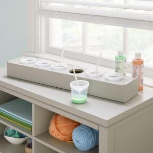 Martha Stewart Crafting Kids’ Tray with Paint Cups – Gray, Easy-to-Clean Set with 6 Spill-Proof Cups(Gray)