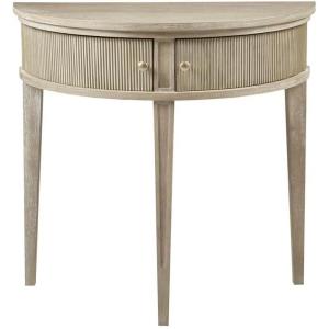 Martha Stewart Crestview Hall Console Table for Entryway with Storage, Solid Rubber Wood Frame, Vintage Demilune Shape, Bronze Knobs, Farmhouse, Accent Living Room Furniture Décor – Reclaimed Greige(Reclaimed Greige)