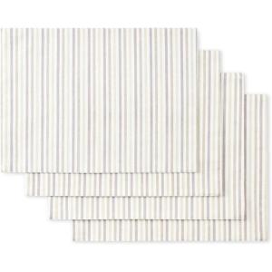 Martha Stewart Daisy Stripe Placemat Set 4-Pack, Beige/Brown, 13″x17.5″(Linen)