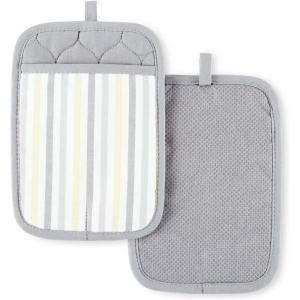 Martha Stewart Daisy Stripe Pot Holder Set 2-Pack, Green, 7″x10″(Grey/Yellow)