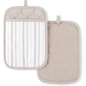 Martha Stewart Daisy Stripe Pot Holder Set 2-Pack, Green, 7″x10″(Linen)