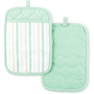 Martha Stewart Daisy Stripe Pot Holder Set 2-Pack, Green, 7″x10″(Mint)
