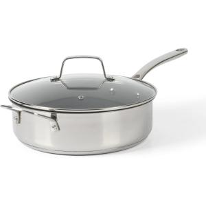 Martha Stewart Delaroux Stainless Steel 4-Quart PFAs Free Premium Ceramic Nonstick Saute Pan w/Tempered Glass Lid
