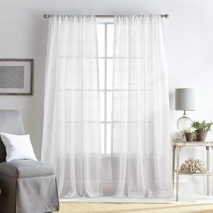Martha Stewart Delicate Stripe Sheer Rod Pocket Window Curtain Panel Pair for Living Room, 84″, White(White)