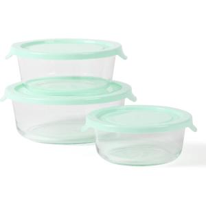Martha Stewart Denslow 6 Piece 126 oz, 33.3 oz, 16.7 oz Square and Rectangular Food Container Set w/Martha Blue Lid(Round (32.1oz  22oz  13.5oz))