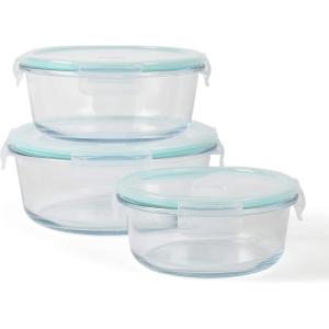 Martha Stewart Denslow 6 Piece 126 oz, 33.3 oz, 16.7 oz Square and Rectangular Food Container Set w/Martha Blue Lid(Round (44oz  32oz  22oz))
