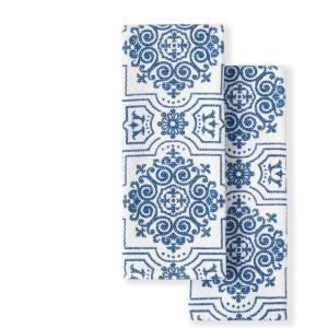 Martha Stewart Dual Purpose Kitchen Towel 2-Pack Set, Floral Vine, 16″x28″(Strie Medallion)