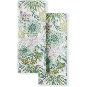 Martha Stewart Dual Purpose Kitchen Towel 2-Pack Set, Floral Vine, 16″x28″(Succulents)