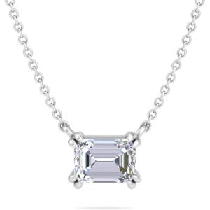 Martha Stewart Emerald Cut Lab Grown Diamond Solitaire Necklace in 14 Karat Gold, Lab Grown Diamond Necklace(white-gold)