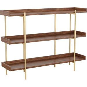 Martha Stewart Emmett 3 Shelf Bookcase with Vertical Metal Frame, Home Office Storage Display Unit, 35″ H, Walnut Wood Grain/Polished Brass(Walnut Wood Grain/Polished Brass Frame)