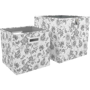 Martha Stewart Essential Collapsible Stackable Decorative Home Storage Cube Organization, Two Piece Set Includes One Storage Cube With Dividers and One Craft Cube, Bedford Floral(Bedford Floral)