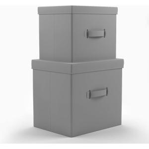 Martha Stewart Essential Collapsible Stackable Decorative Home Storage Organization With Lidded Tops, Set of 2 Nesting Boxes with Lids, Grey(Grey)