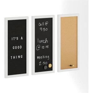 Martha Stewart Everette Cork Board, Chalk Board, Letter Board Set with Included Push Pins, Magnets, Liquid Chalk, Letters, 18″ x 24″, Black Woodgrain Frame(White Woodgrain)