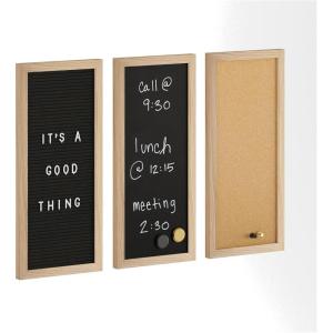 Martha Stewart Everette Cork Board, Chalk Board, Letter Board Set with Included Push Pins, Magnets, Liquid Chalk, Letters, 18″ x 24″, Black Woodgrain Frame(Light Natural Woodgrain)