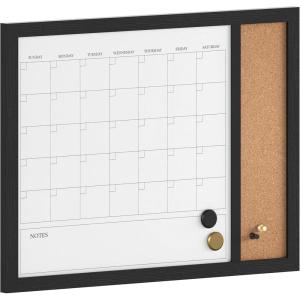 Martha Stewart Everette Magnetic Dry Erase Monthly Calendar and Cork Board Combo with Included Marker, Magnets, Push Pins, 24″x18″, Light Natural Woodgrain Frame(Black Woodgrain)