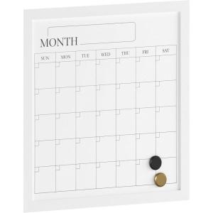 Martha Stewart Everette Magnetic Monthly Calendar Dry Erase Board with Included Dry Erase Marker and 2 Magnets, 18″ x 18″, Light Natural Woodgrain Frame(White Woodgrain)
